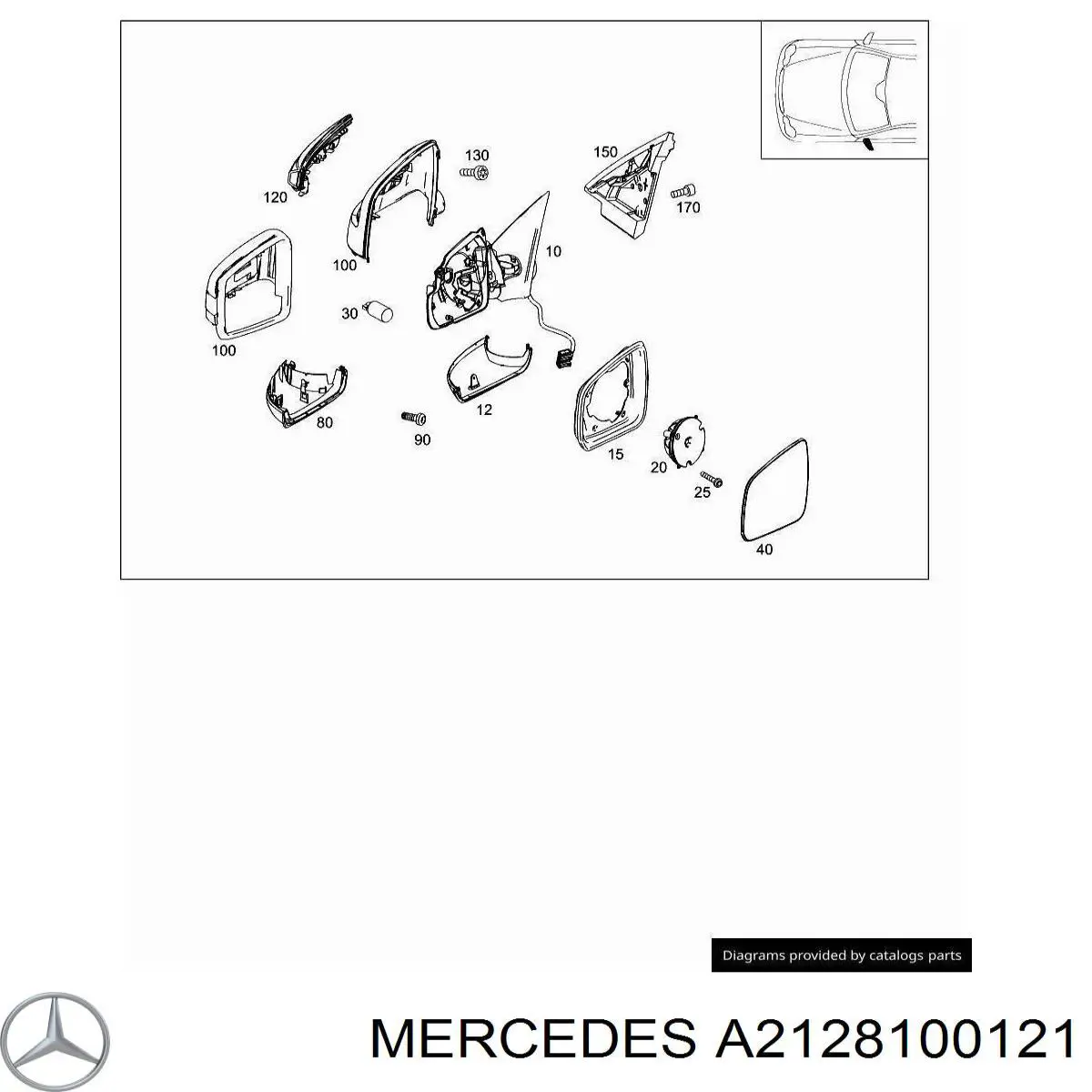 A2128100121 Mercedes зеркальный элемент зеркала заднего вида левого