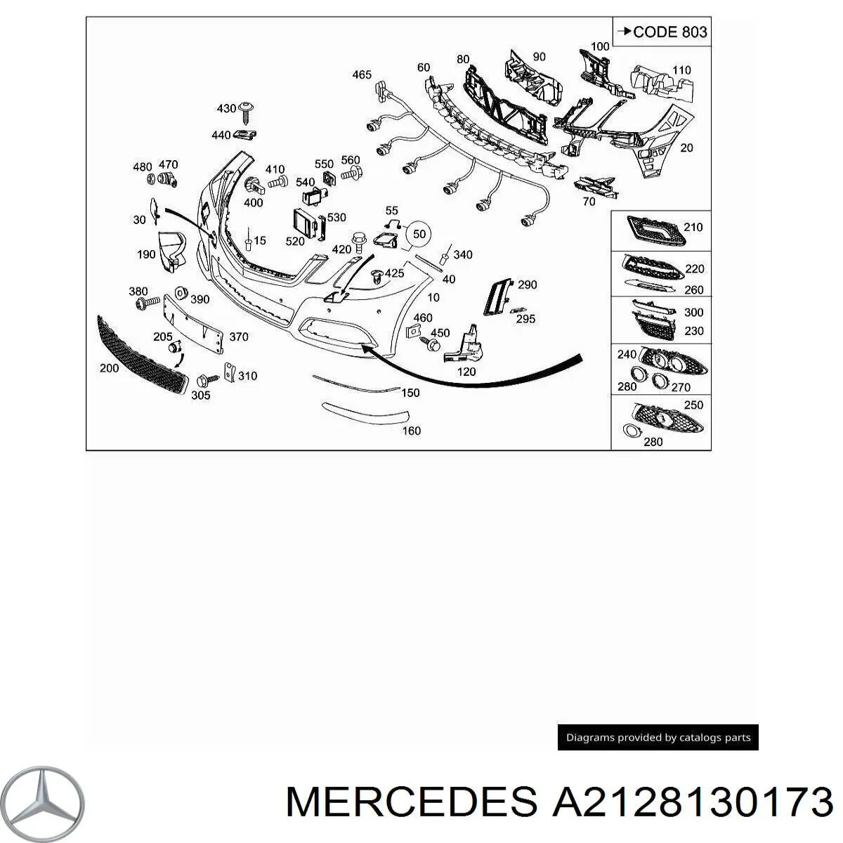 2128130173 Mercedes ободок (окантовка фары противотуманной левой)