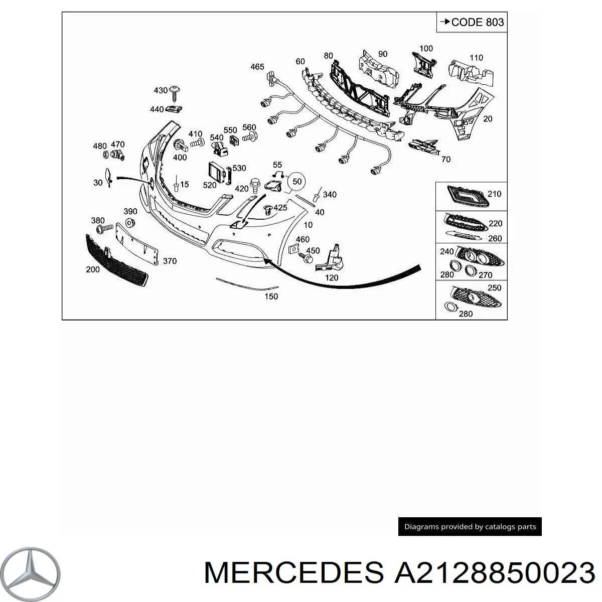 A2128850023 Mercedes решетка бампера переднего центральная