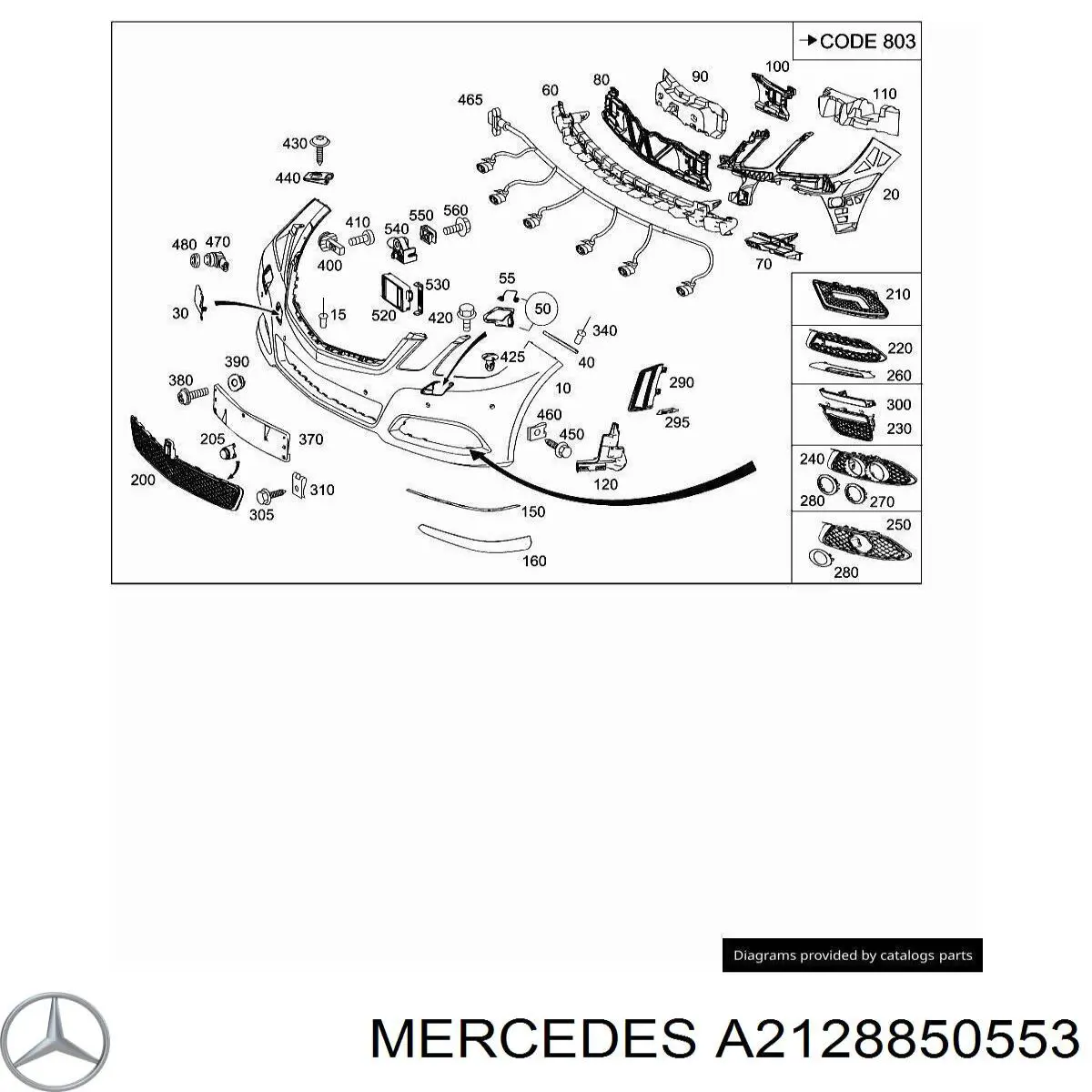 Grelha esquerda do pára-choque dianteiro para Mercedes E (W212)