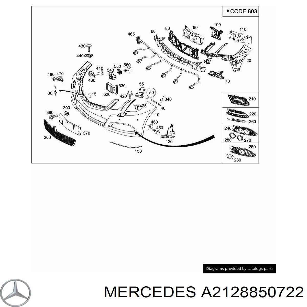 2128850722 Mercedes решетка бампера переднего центральная