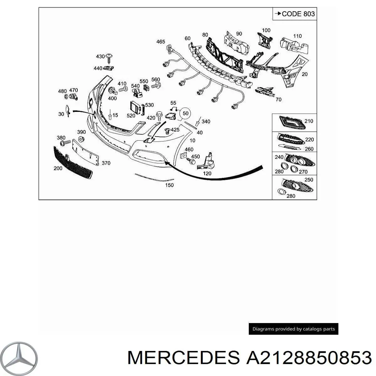 Заглушка (решетка) противотуманных фар бампера переднего левая A2128850853 Mercedes