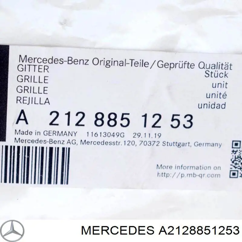 2128851253 Mercedes grelha central do pára-choque dianteiro