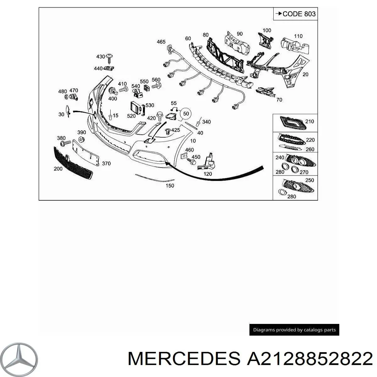A2128852822 Mercedes заглушка (решетка противотуманных фар бампера переднего правая)