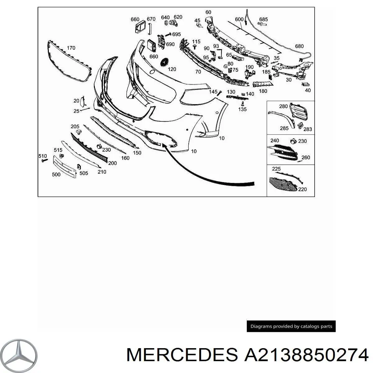 Молдинг решетки бампера переднего правый на Mercedes E (W213)
