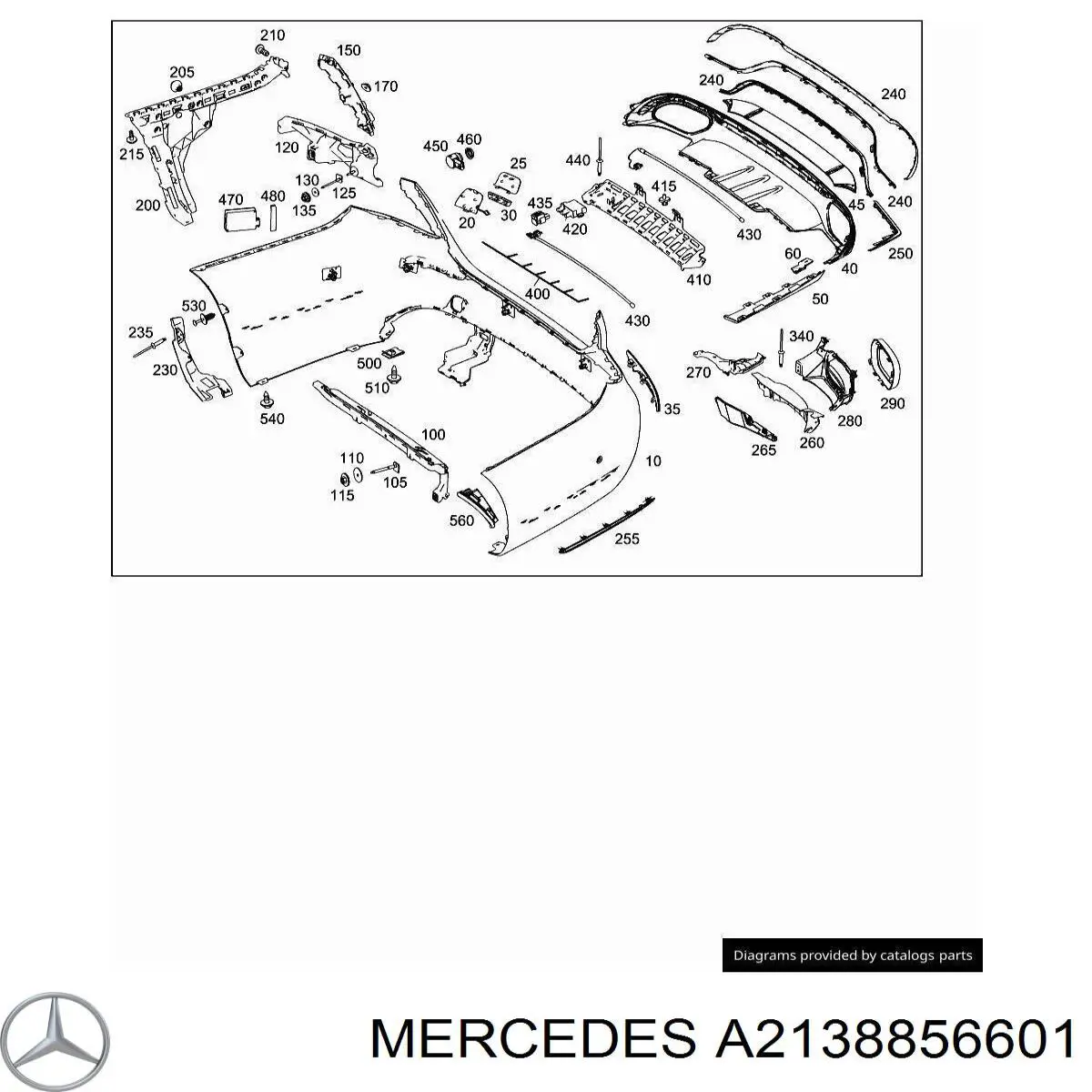 Молдинг заднего бампера, центральный на Mercedes E (W213)