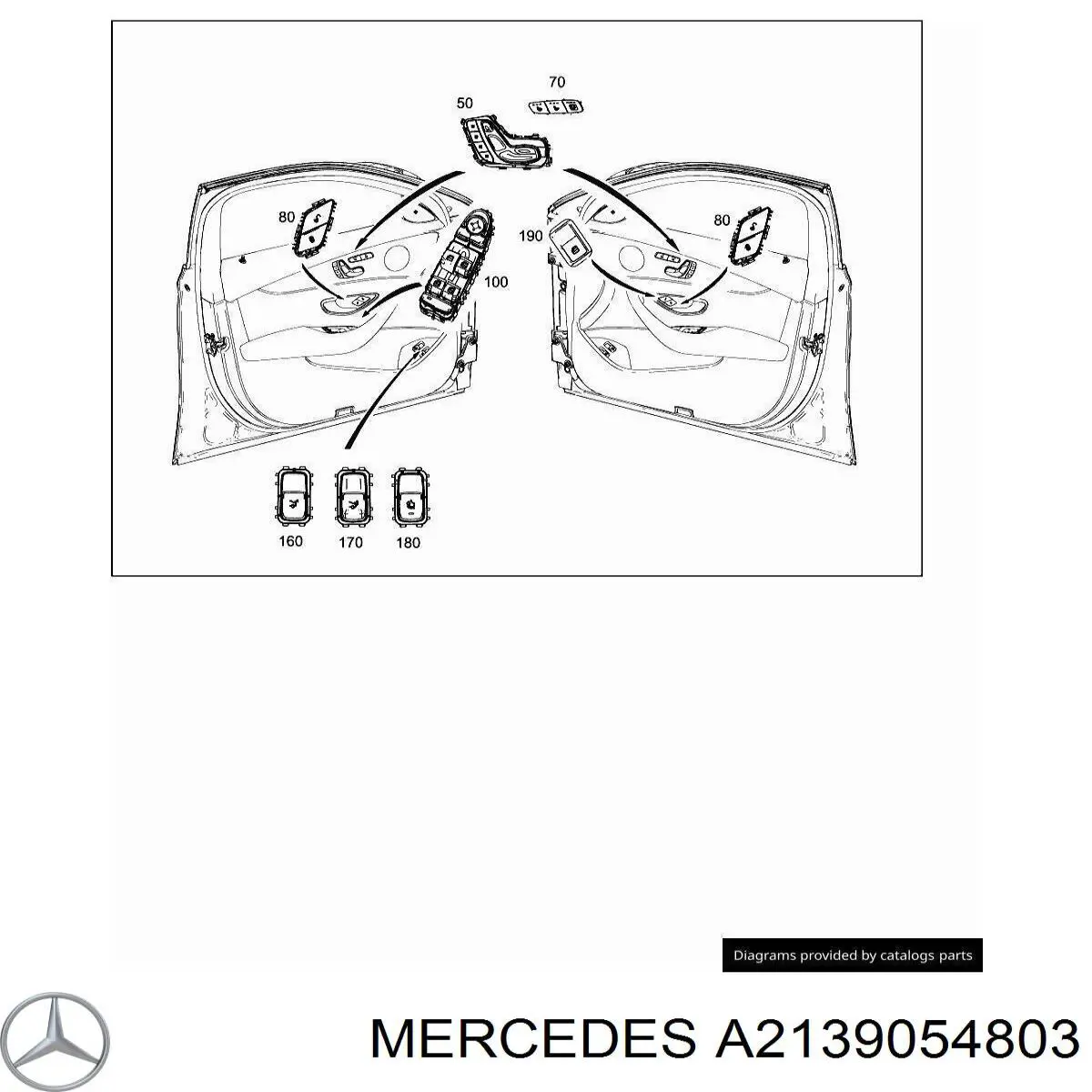 Кнопки переднего левого стеклоподъемника на Mercedes E (W213)