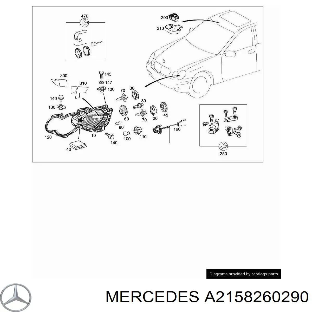 Стекло фары противотуманной правой Mercedes A2158260290
