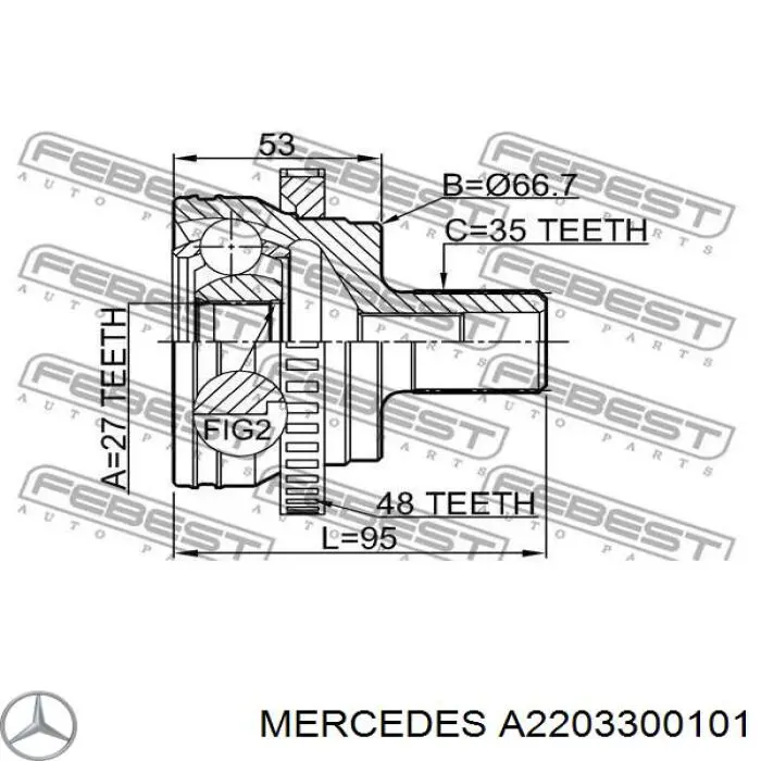 A2203300101 Mercedes Полуось передняя, правая
