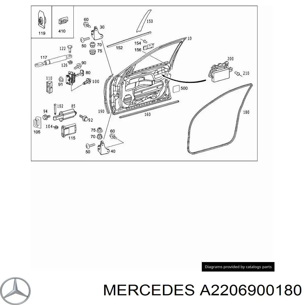 A2206900180 Mercedes уплотнитель стекла двери передней левой внешний (планка)