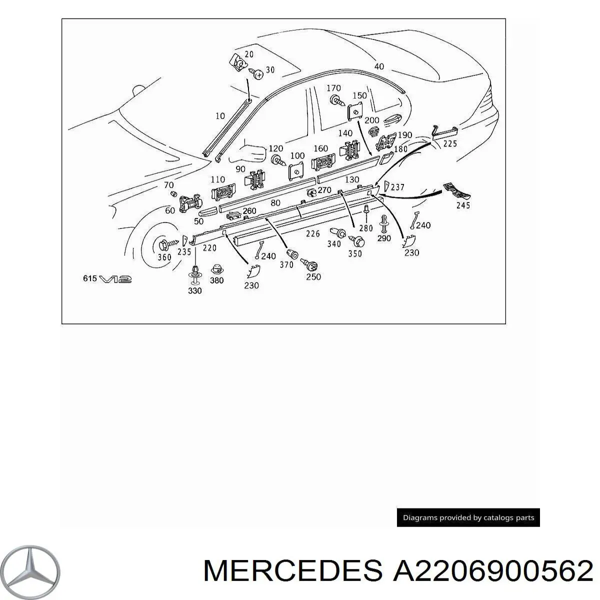 Молдинг двери передней левой верхний A2206900562 Mercedes