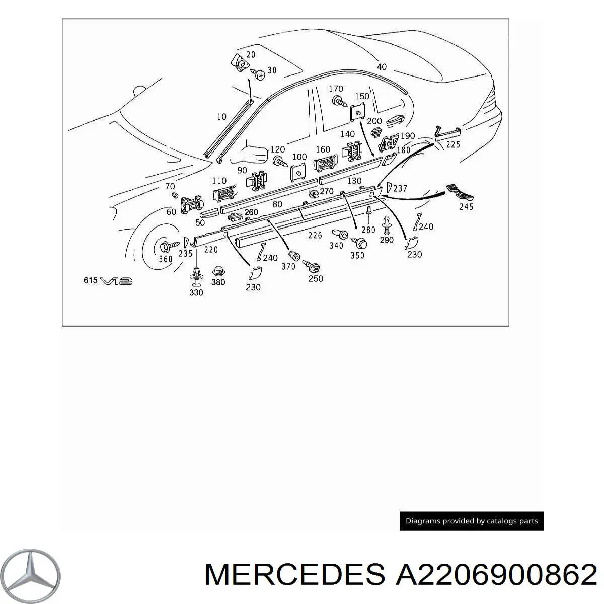 Молдинг двери задней правой верхний Mercedes A2206900862