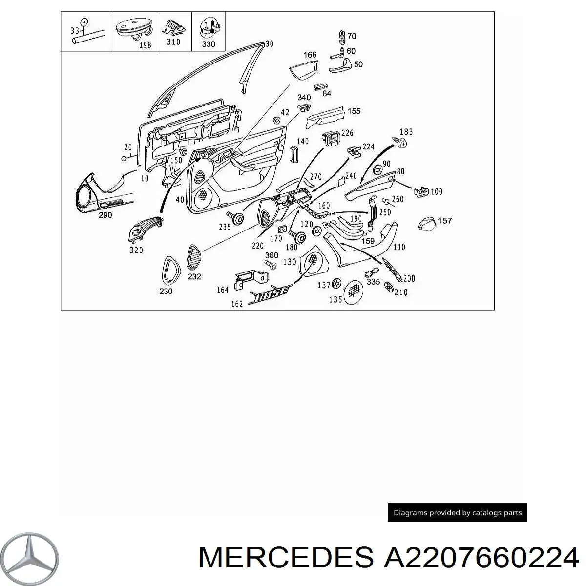 2207660224 Mercedes maçaneta interna direita da porta dianteira