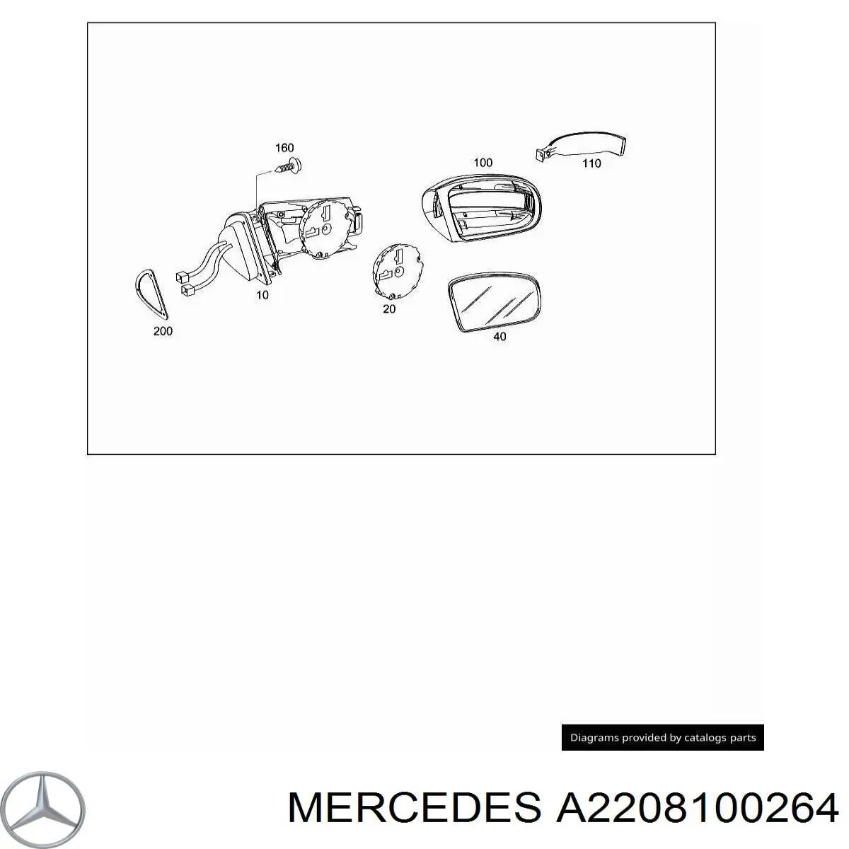 Накладка (крышка) зеркала заднего вида правая A2208100264 Mercedes