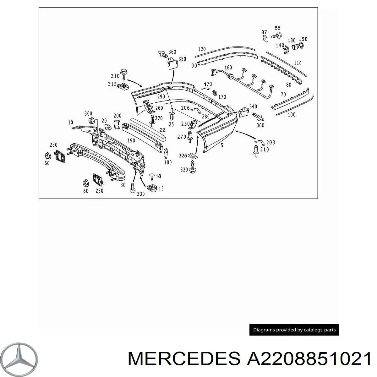 Накладка бампера заднего правая 2208851021 Mercedes