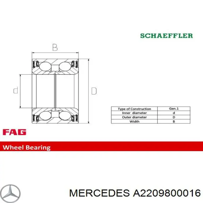 Подшипники задней ступицы Mercedes A2209800016 цена, от 60.76 USD