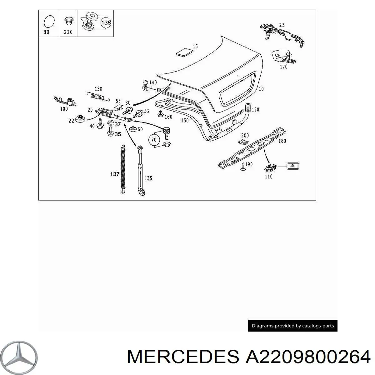 Амортизатор багажника 2209800264 Mercedes