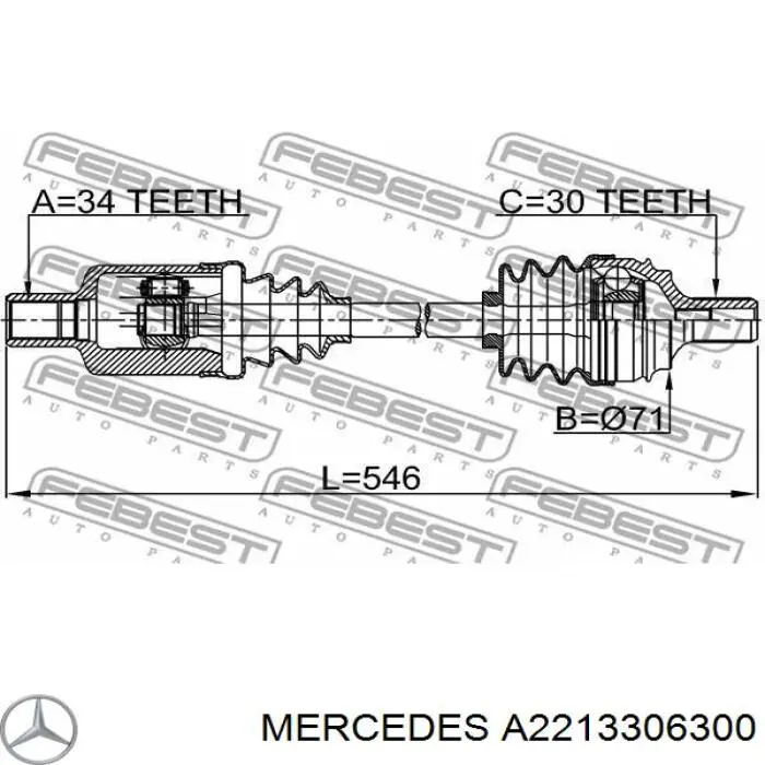 Левая полуось 2213301401 Mercedes