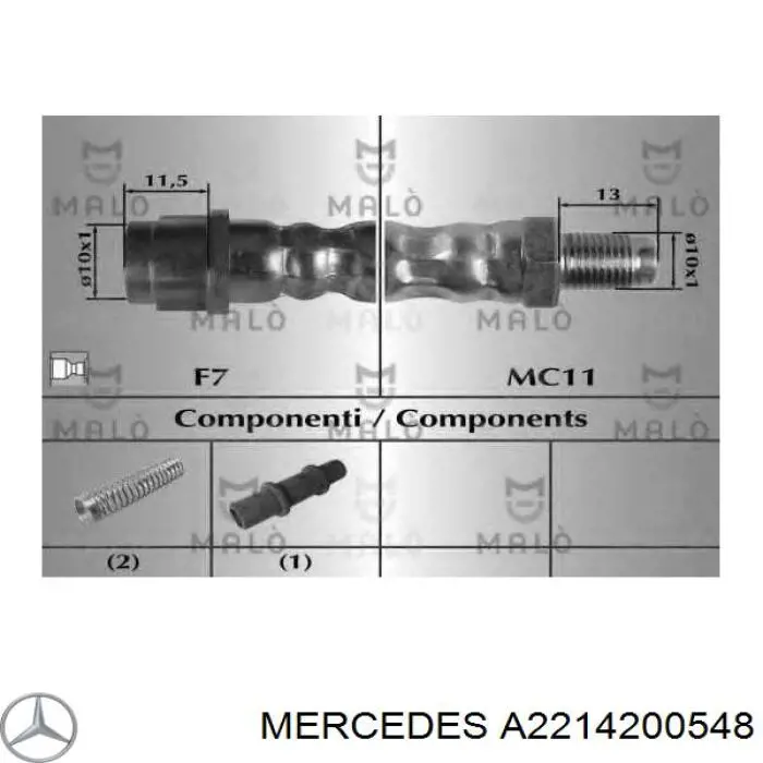 Шланг тормозной передний на mercedes-benz s-classe седан (w221) (01.05 - 12.13) s 350 bluetec 4-matic (221.083, 221.183) om 642.868