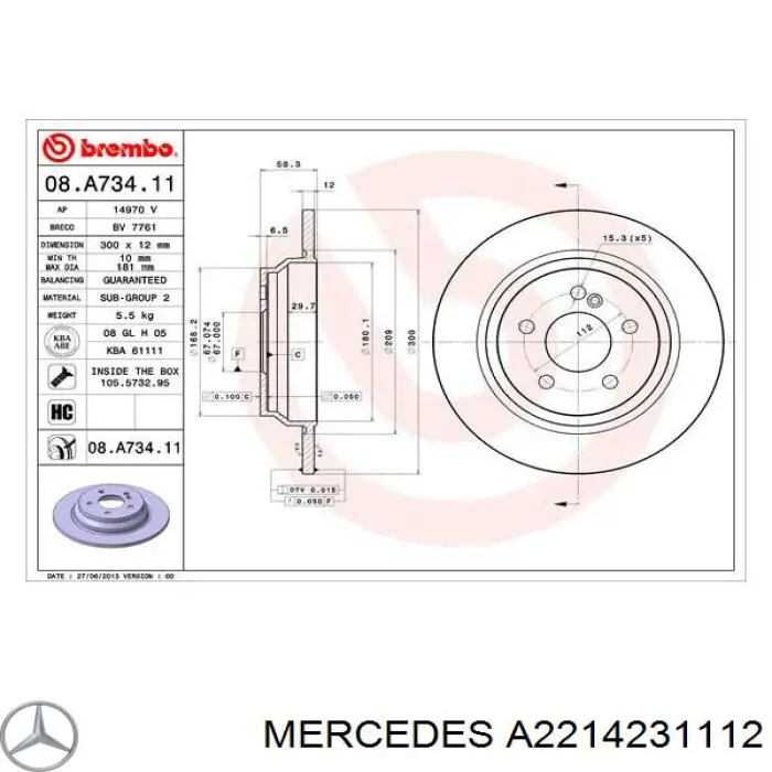 Купить A2214231112 Mercedes Диск тормозной задний