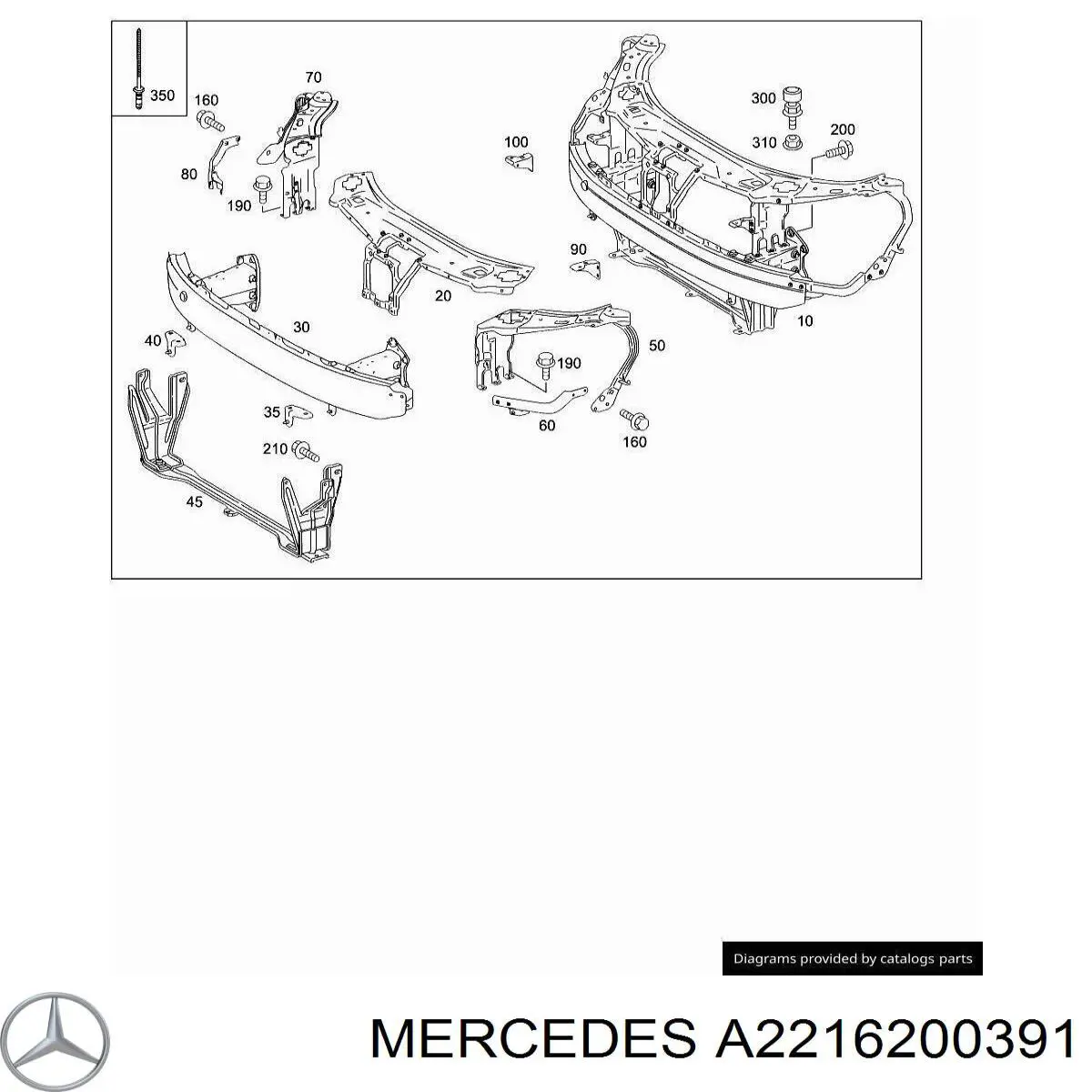 2216200391 Mercedes suporte esquerdo do radiador (painel de montagem de fixação das luzes)