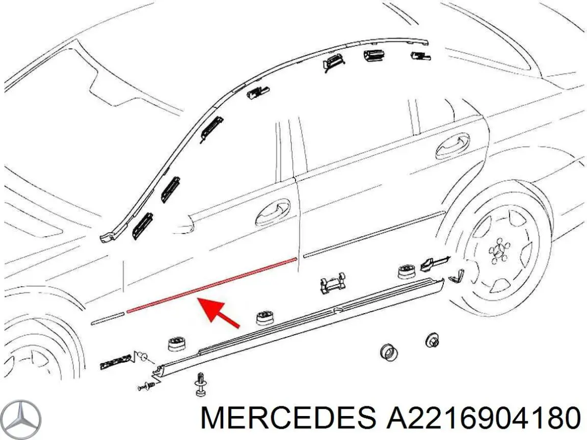 Купить A2216902180 Mercedes Молдинг двери передней левой нижний
