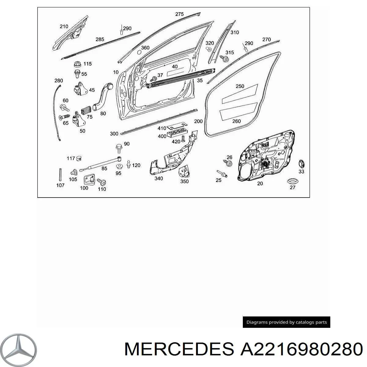 Молдинг двери передней правой верхний Mercedes A2216980280