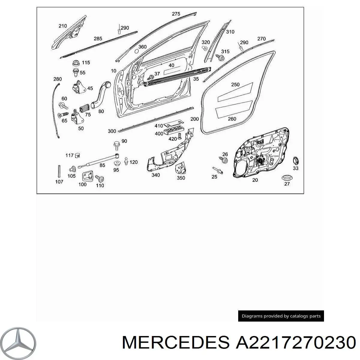 Направляющая стекла рамки двери, переднего правая на Mercedes S (W221)