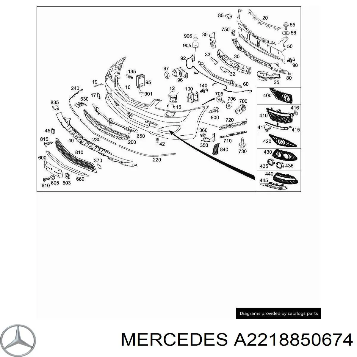 Накладка бампера переднего правая A2218850674 Mercedes