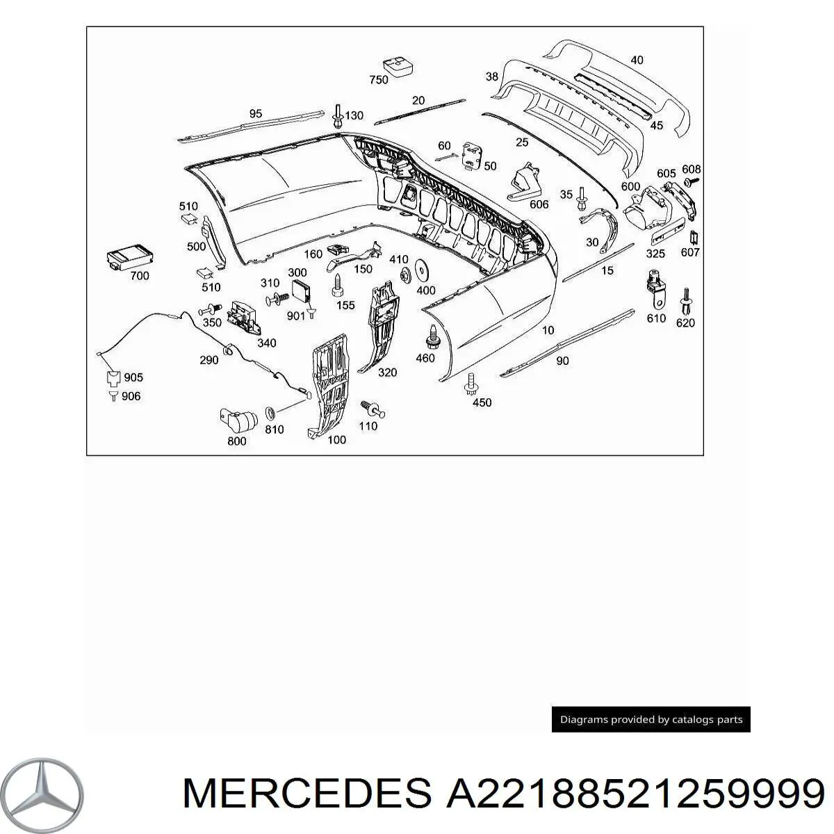 Молдинг бампера заднего, центральный на Mercedes S (W221)