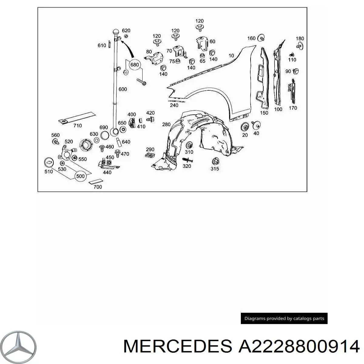 A2228800914 Mercedes Кронштейн крепления крыла переднего левого передний
