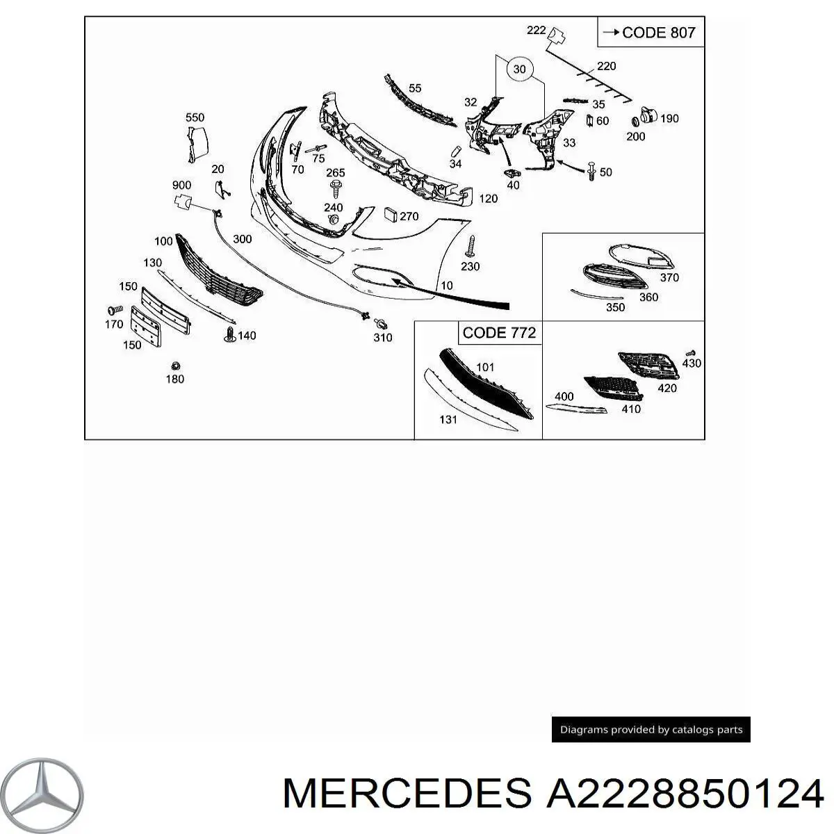 Решетка бампера переднего центральная A2228850124 Mercedes