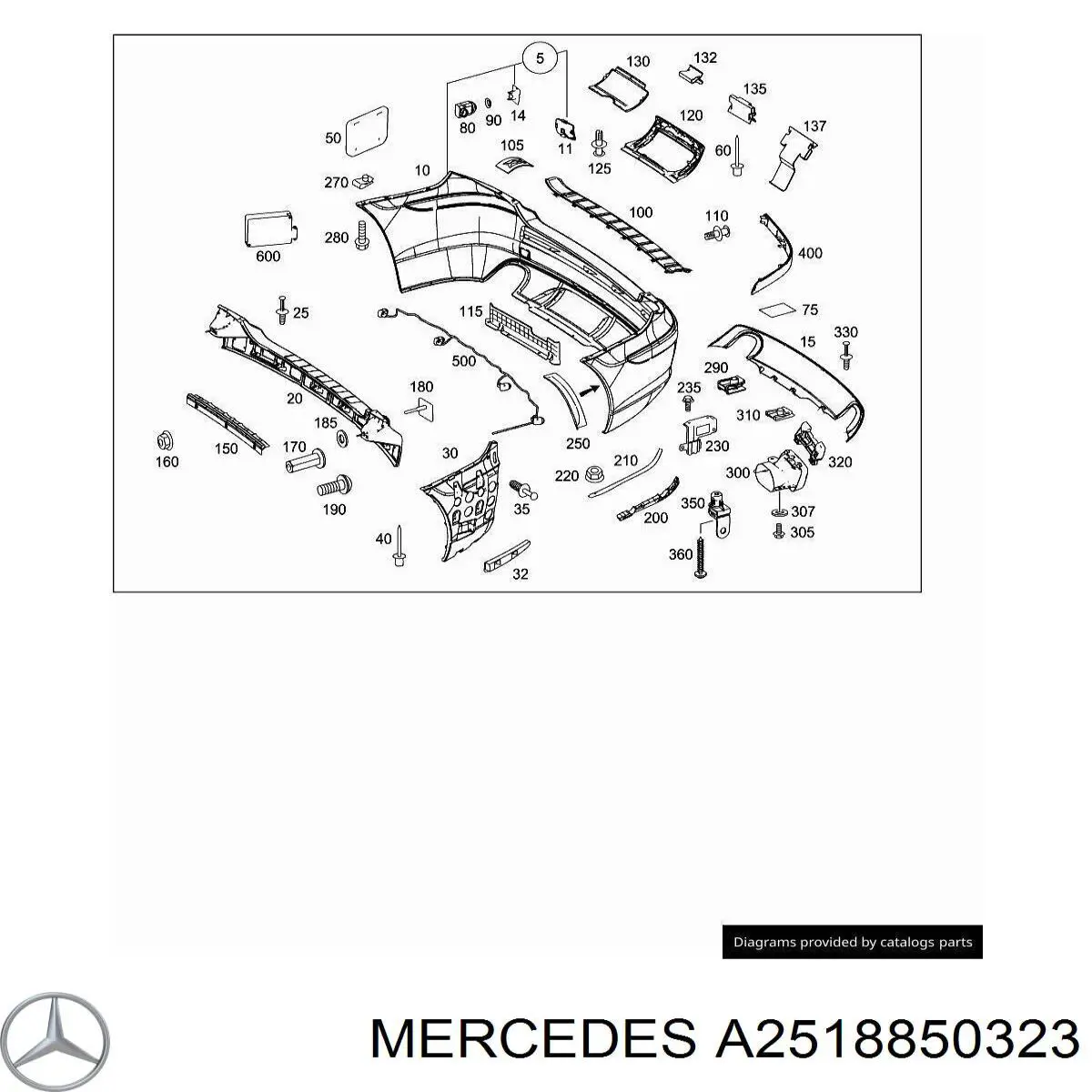 Заглушка бампера буксировочного крюка, задняя на Mercedes R (W251)