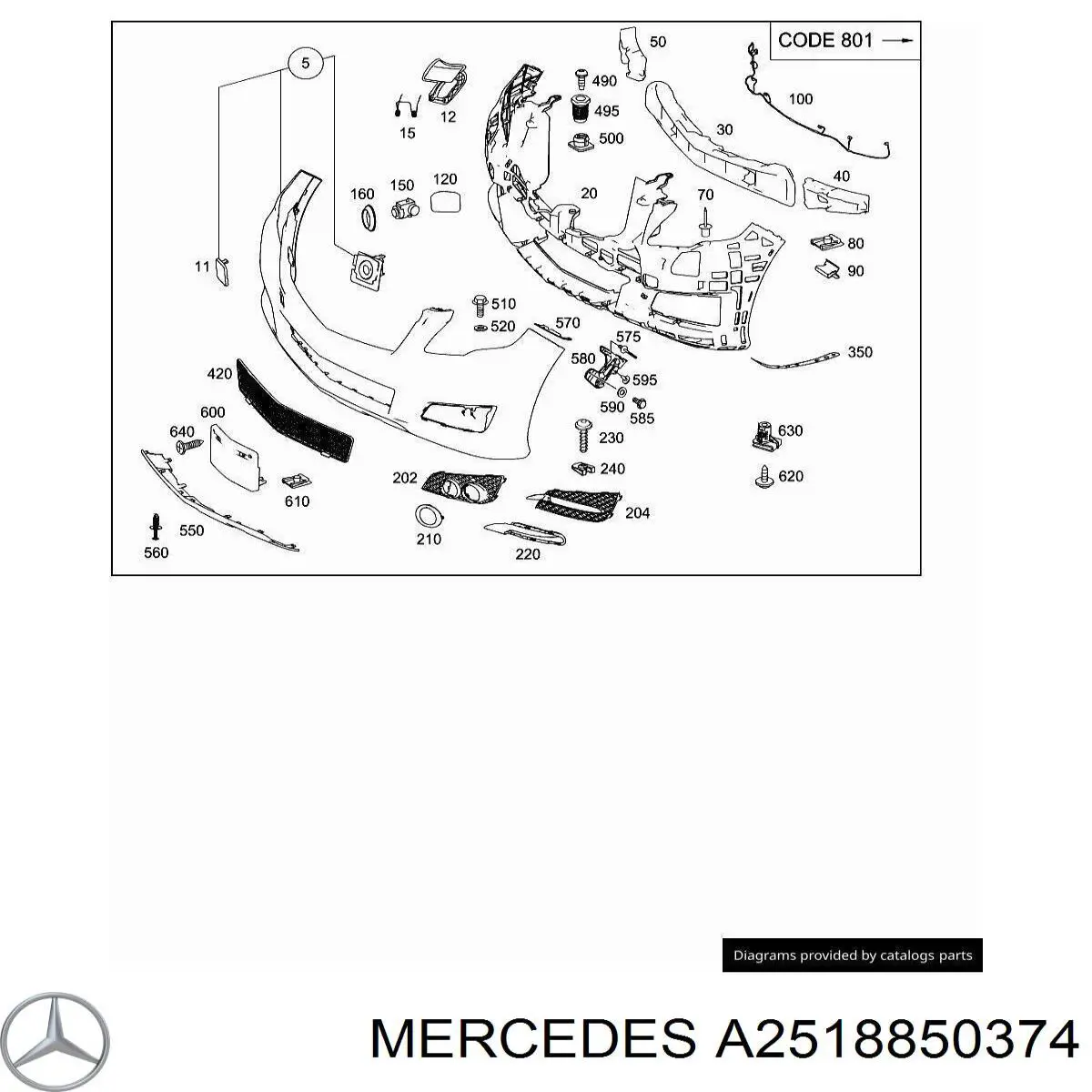 A2518850374 Mercedes ободок (окантовка фары противотуманной левой)