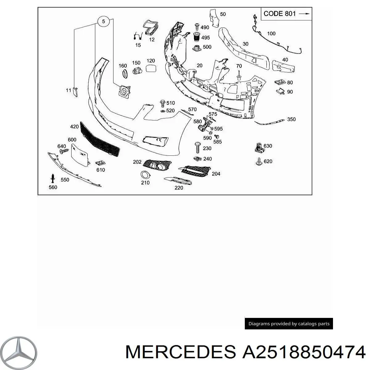 A2518850474 Mercedes ободок (окантовка фары противотуманной правой)