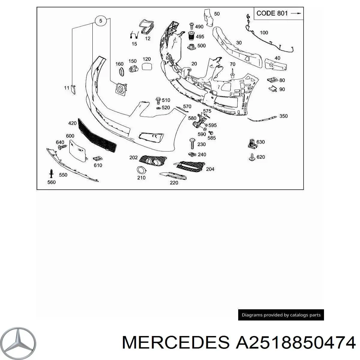 Ободок (окантовка) фары противотуманной правой A2518850474 Mercedes