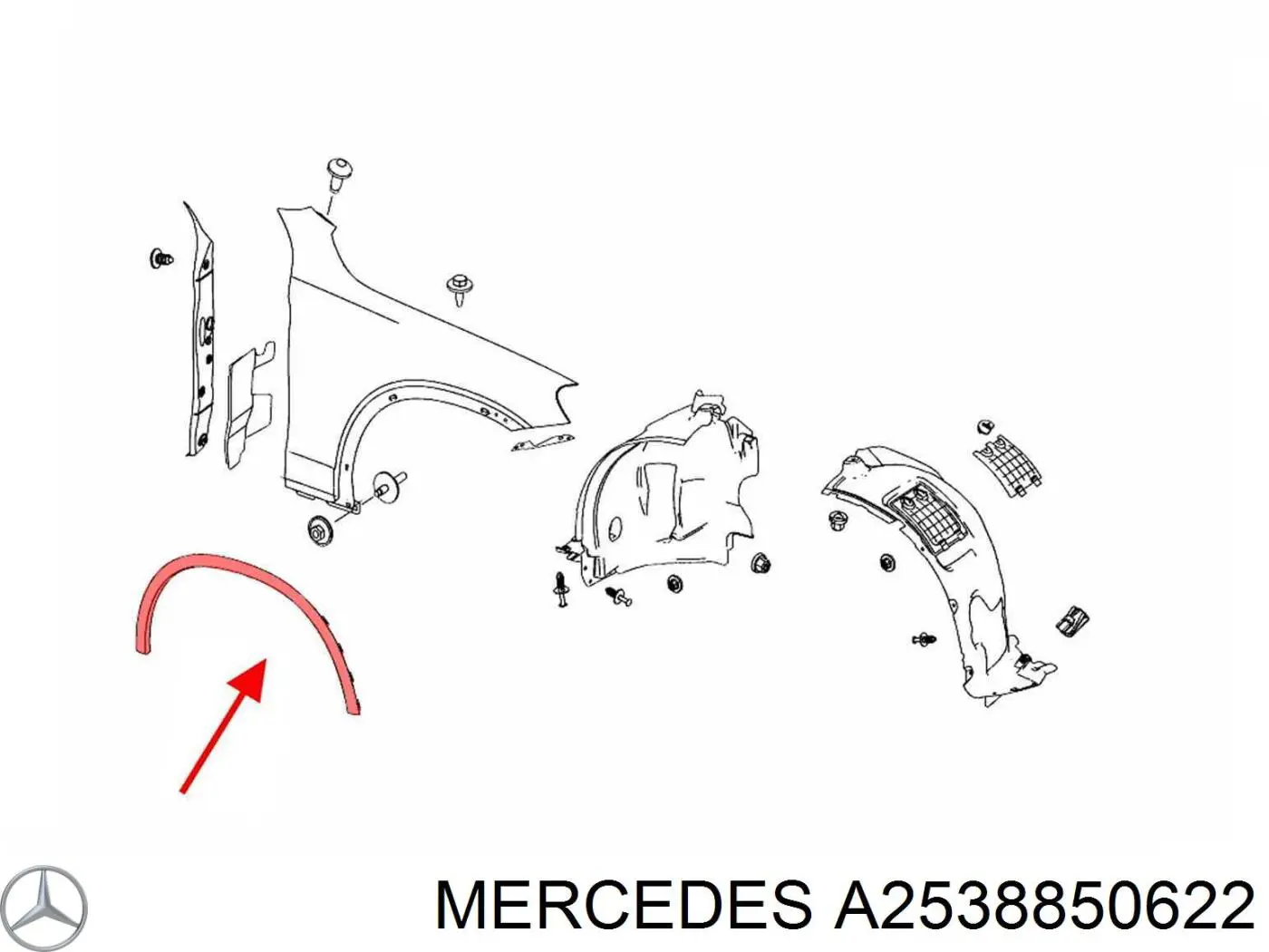 Молдинг передней арки колеса, правый Mercedes A2538850622 цена, от 69.33 USD