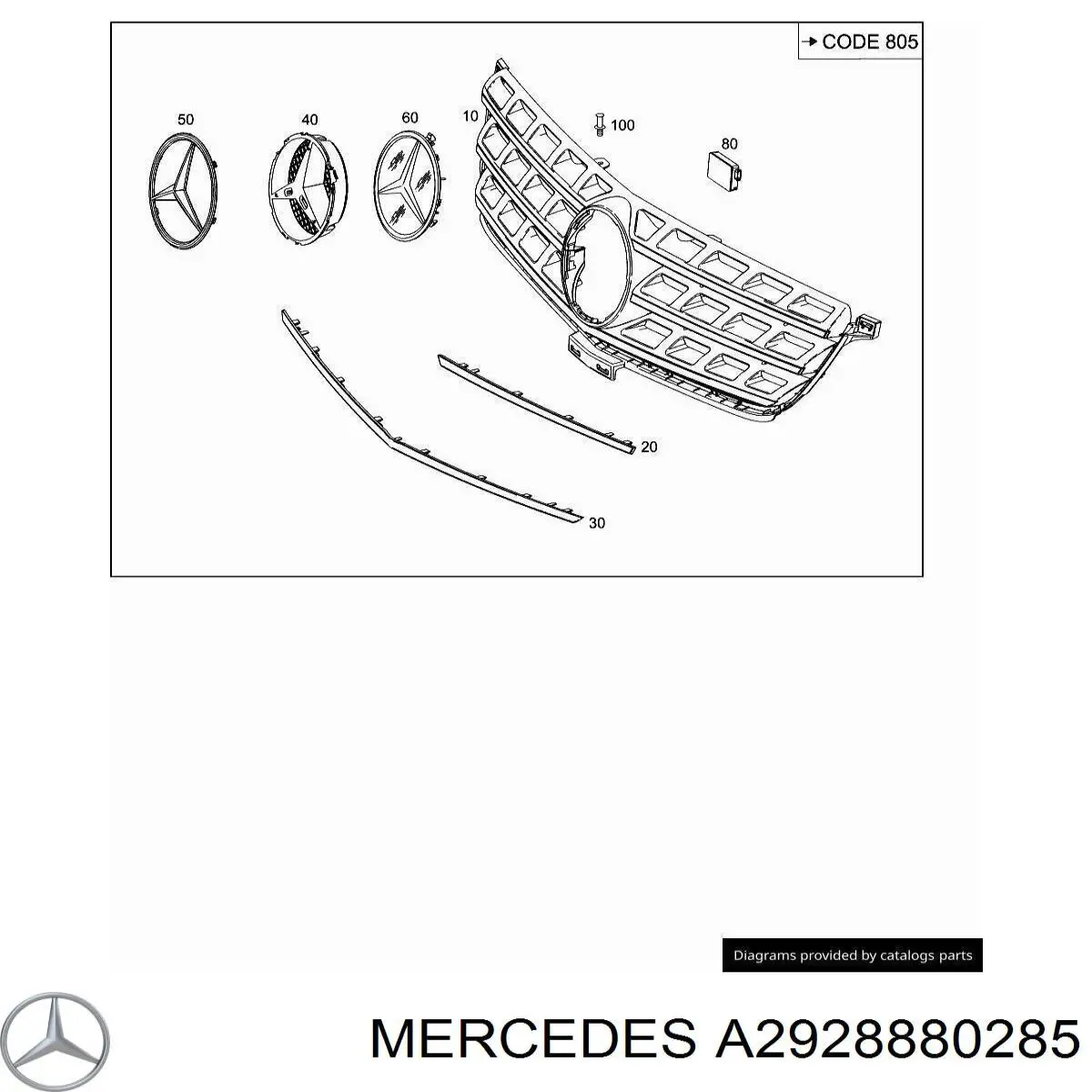 Купить A2928880285 Mercedes Решетка радиатора