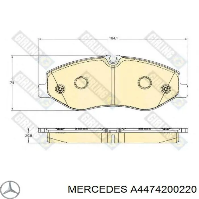 Передние тормозные колодки A4474200220 Mercedes