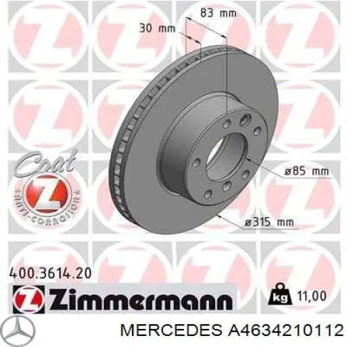 Тормоз дисковый передний Mercedes A4634210112 цена, от 129.89 USD