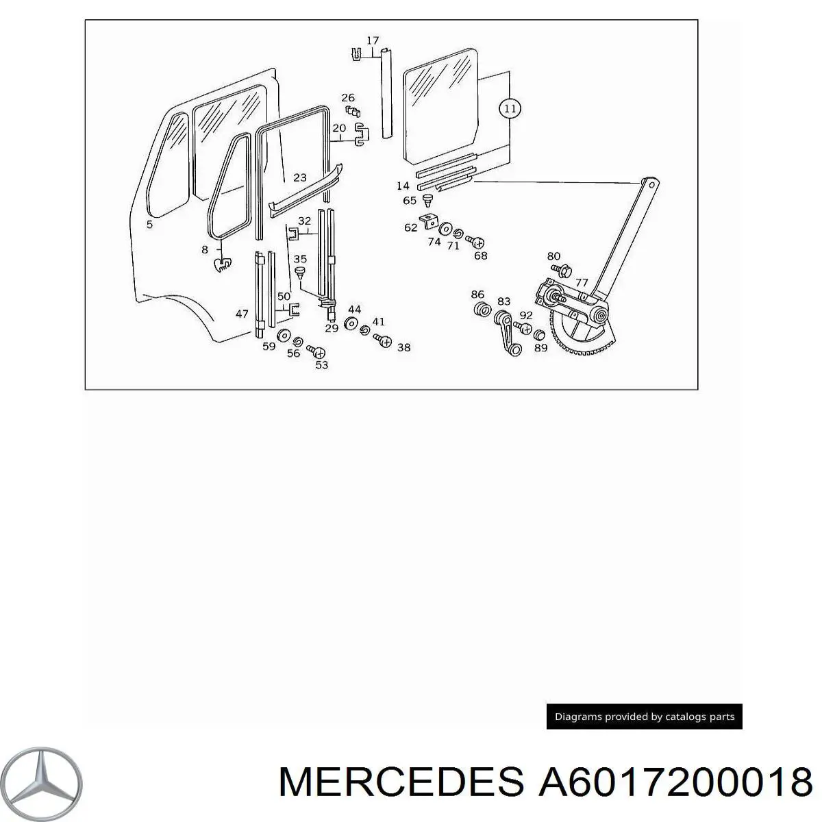 A6017200018 Mercedes vidro da porta dianteira esquerda
