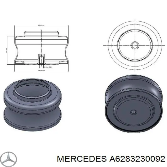 Пневмоподушка (пневморессора) моста переднего Mercedes A6283230092 цена, от 47.21 USD