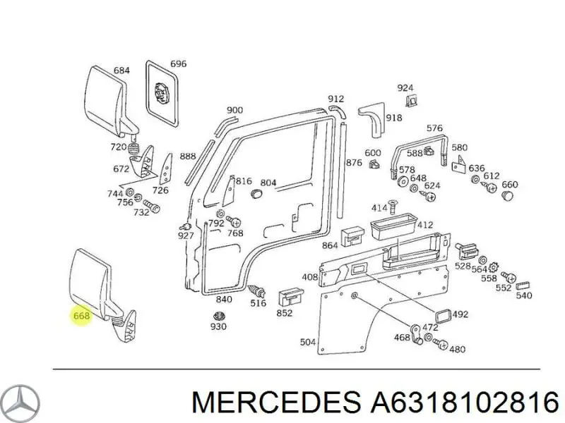 Левое боковое зеркало A6318102816 Mercedes