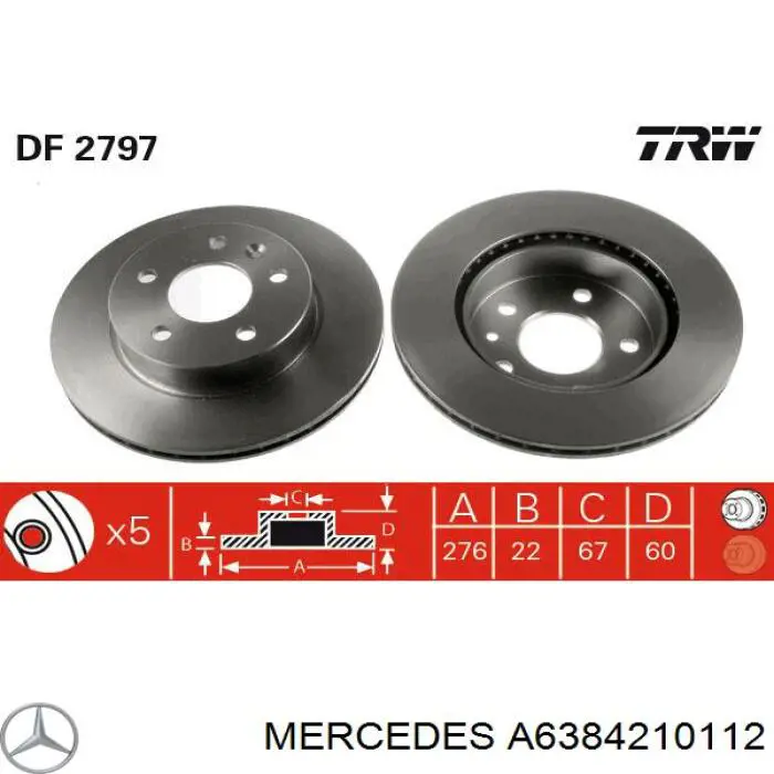 Передние тормозные диски A6384210112 Mercedes