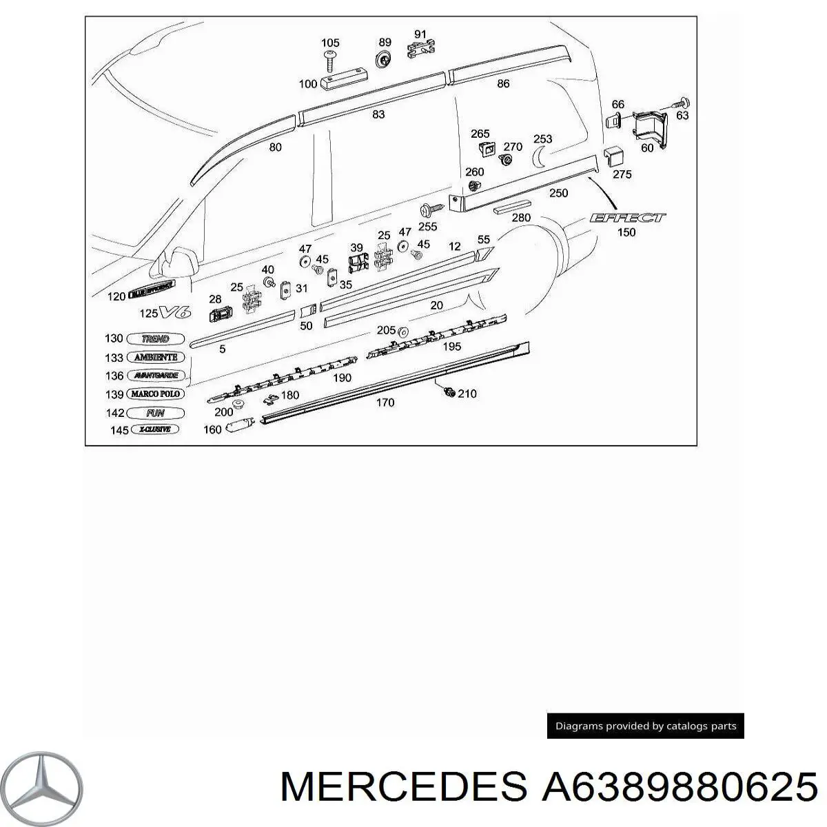 Купить A6389880625 Mercedes Пистон (клип) крепления молдинга двери