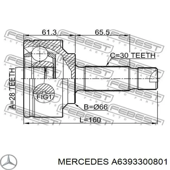 Полуось (привод) передняя правая A6393300801 Mercedes