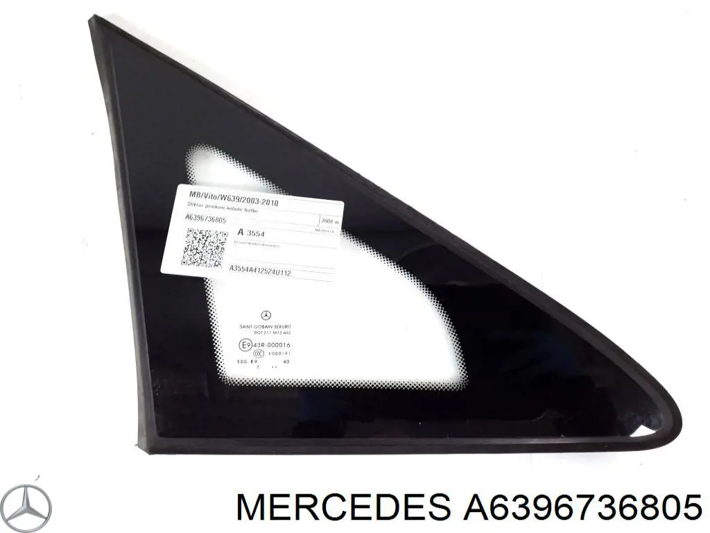 A6396736805 Mercedes Стекло-форточка двери, передней, правой