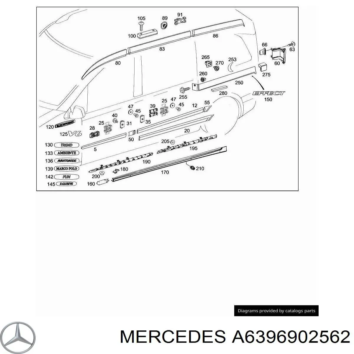 A63969025629B51 Mercedes накладка крыла заднего левого