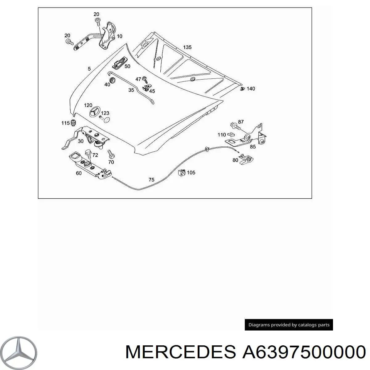 A6397500000 Mercedes viga con gancho do fecho da capota