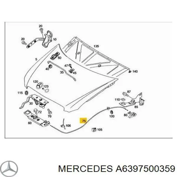 A6397500359 Mercedes трос открывания капота